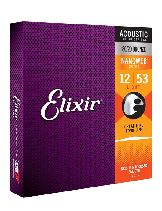 Elixir 16052 Nanoweb Phosphor Bronze Light 12-53 Acoustic Guitar Strings