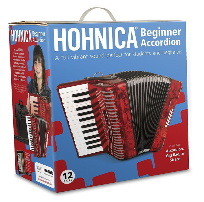 Pre-Owned Hohner Hohnica 1303 12 Bass Student Piano Accordion - Red | Used