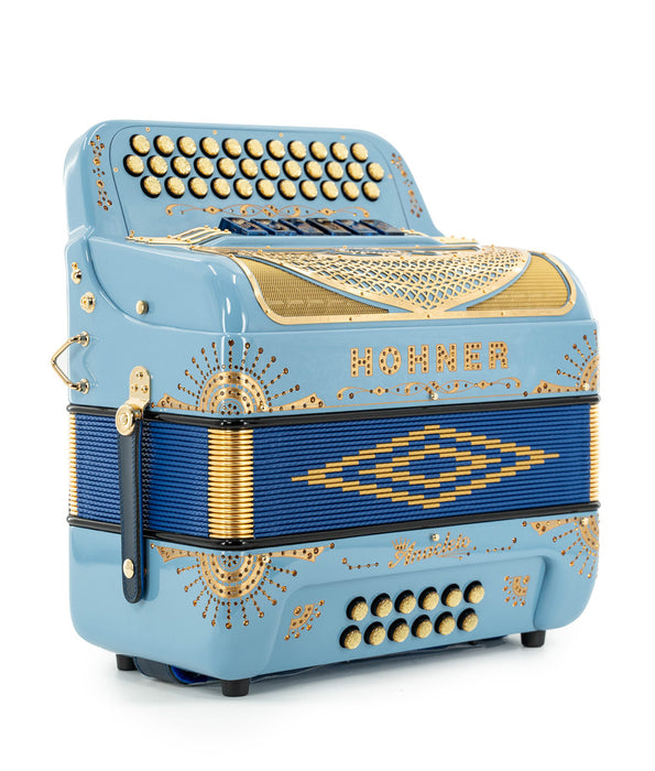 Hohner Anacleto Norteno Two Tone FBE/EAD Accordion - Pastel Sky Blue w/ Gold