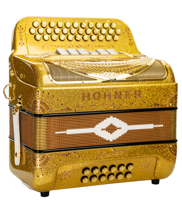 Hohner Anacleto Norteno Two Tone Compact FBE/EAD Accordion, Holographic Gold