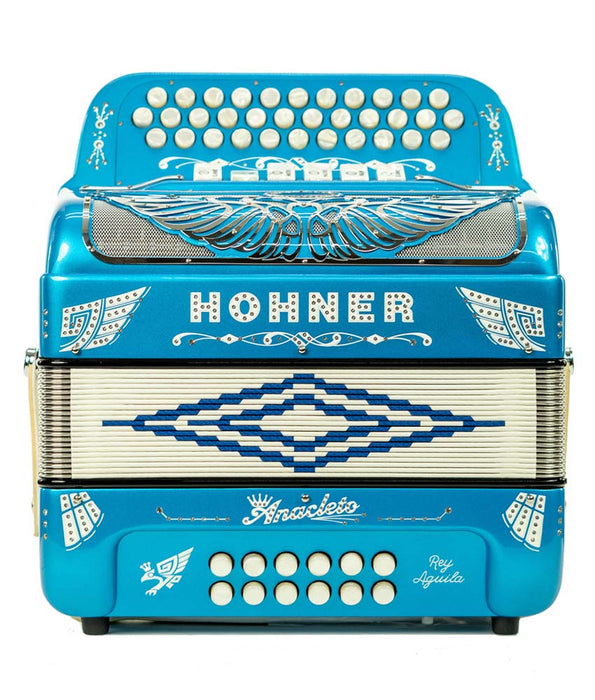 Pre-Owned Hohner Anacleto Rey Aguila Two Tone FBE/GCF Compact Accordion - Blue Metallic | Used