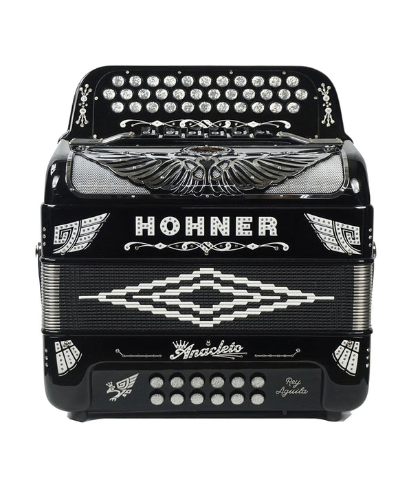 Pre-Owned Hohner Anacleto Rey Aguila Two Tone FBE/GCF Compact Accordion - Black | Used