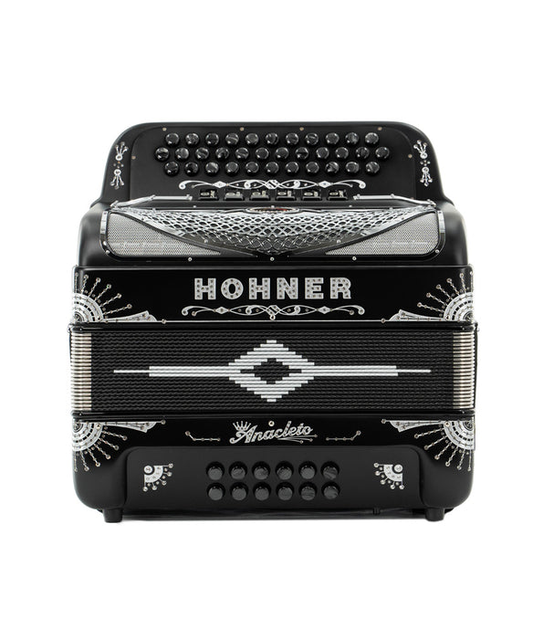 Hohner Anacleto Rey Del Norte Two-Tone GCF/FBE Accordion - Matte Black w/ Chrome Grille
