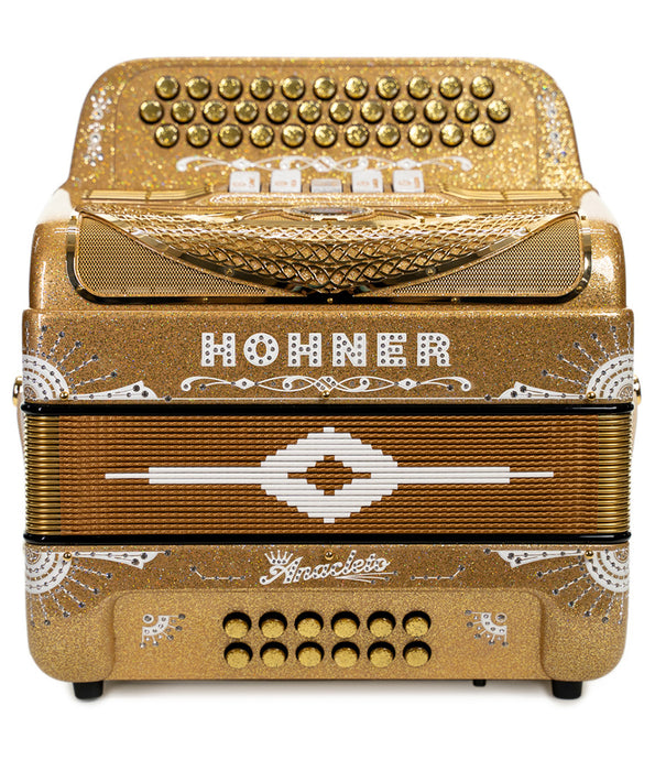 Hohner Anacleto Rey Del Norte III Compact 5 Switch FBE Accordion - Holograhic Gold