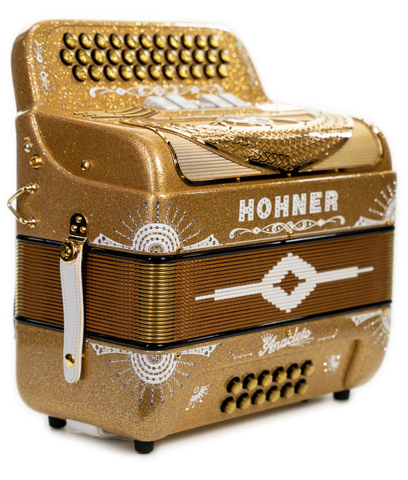 Hohner Anacleto Rey Del Norte III Compact 5 Switch FBE Accordion - Holograhic Gold