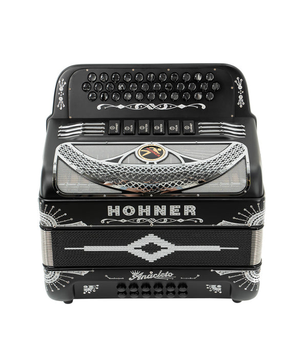 Hohner Anacleto Rey Del Norte Two-Tone GCF/FBE Accordion - Matte Black w/ Chrome Grille