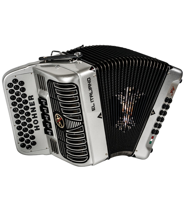 Pre-Owned Hohner Anacleto El Italiano III 5 Switch Compact GCF Accordion - Gun Silver | Used