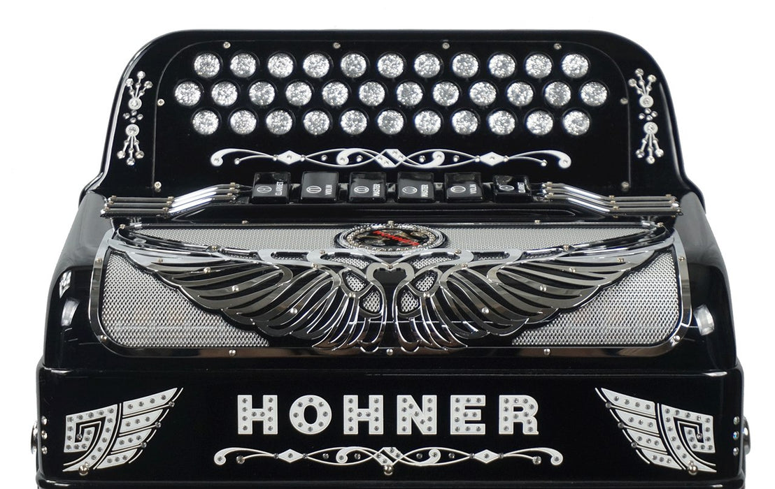 Pre-Owned Hohner Anacleto Rey Aguila Two Tone FBE/GCF Compact Accordion - Black | Used