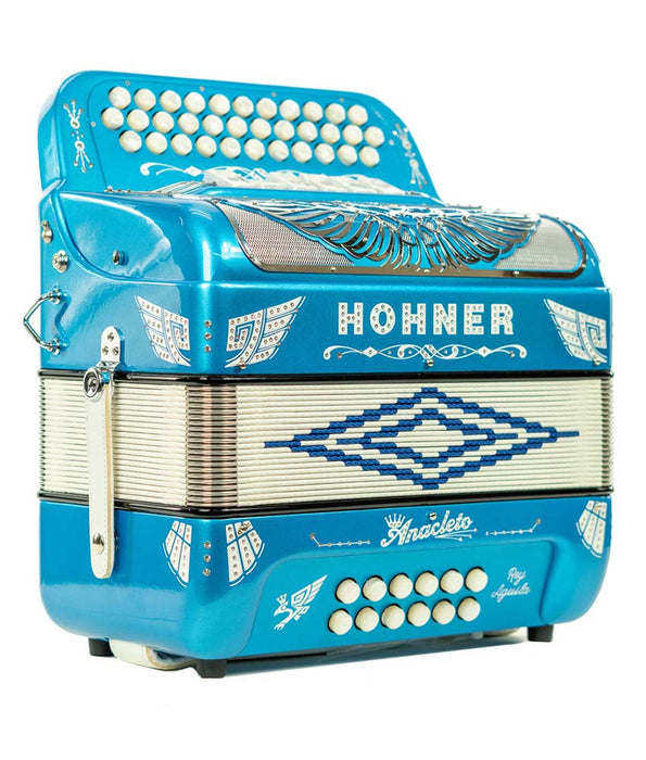 Pre-Owned Hohner Anacleto Rey Aguila Two Tone FBE/GCF Compact Accordion - Blue Metallic | Used