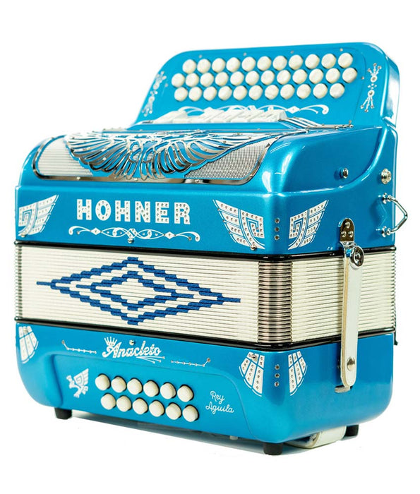 Pre-Owned Hohner Anacleto Rey Aguila Two Tone FBE/GCF Compact Accordion - Blue Metallic | Used