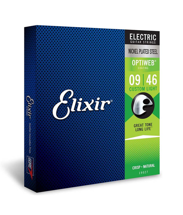 Elixir 19027 Custom Light Nickel Plated Steel w/ OPTIWEB Coating Electric Guitar Strings 9-46