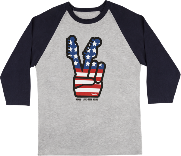 Fender Peace Sign Raglan T- Shirt, Gray/Navy, Medium